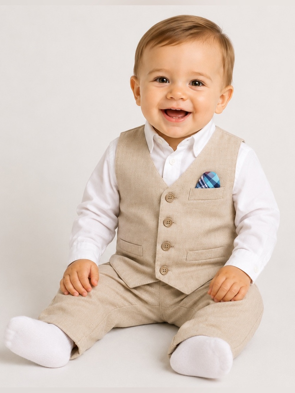 3/$25 Baby Boys Wedding Guest Outfit Top Beige Formal Vest 12m